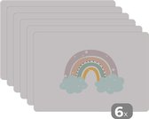 Placemat kinderen - Placemat - Placemats kunststof - Regenboog - Sterren - Stippen - Wolken - Kinderen - 45x30 cm - 6 stuks - Hittebestendig - Anti-Slip - Onderlegger - Afneembaar