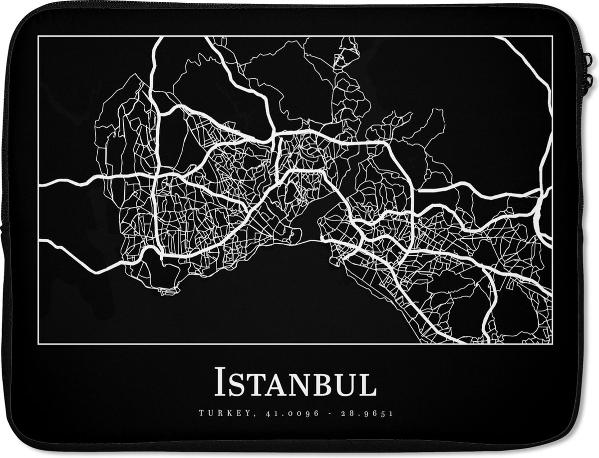 Laptophoes 15.6 inch - Stadskaart - Istanbul - Plattegrond - Kaart - Laptop sleeve - Binnenmaat 37x26 cm - Zwarte achterkant - Stadskaart