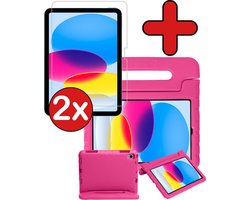 Hoesje - Geschikt voor Apple iPad A16/A18 (2022/2025/2026) - 10.9 & 11 inch (10e, 11e & 12e generatie) - Met 2x Screenprotector - Kinderhoes - Shockproof Bumper - Kidsproof Case - Tablethoes - Kinder Hoes Cover - Roze