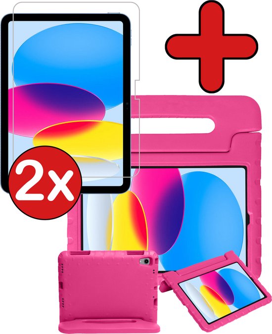 iPad 2022 Cover Kinder Case Kids Case Cover Kids Proof avec 2x Protecteur d'écran - iPad 10 2022 Case Kinder Cover - Rose