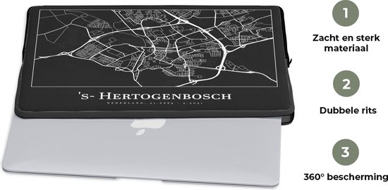 Housse pour ordinateur portable 15,6 pouces - Carte - 's-Hertogenbosch - Plan de la ville - Carte - Housse pour ordinateur portable - Dimensions intérieures 39,5x29,5 cm