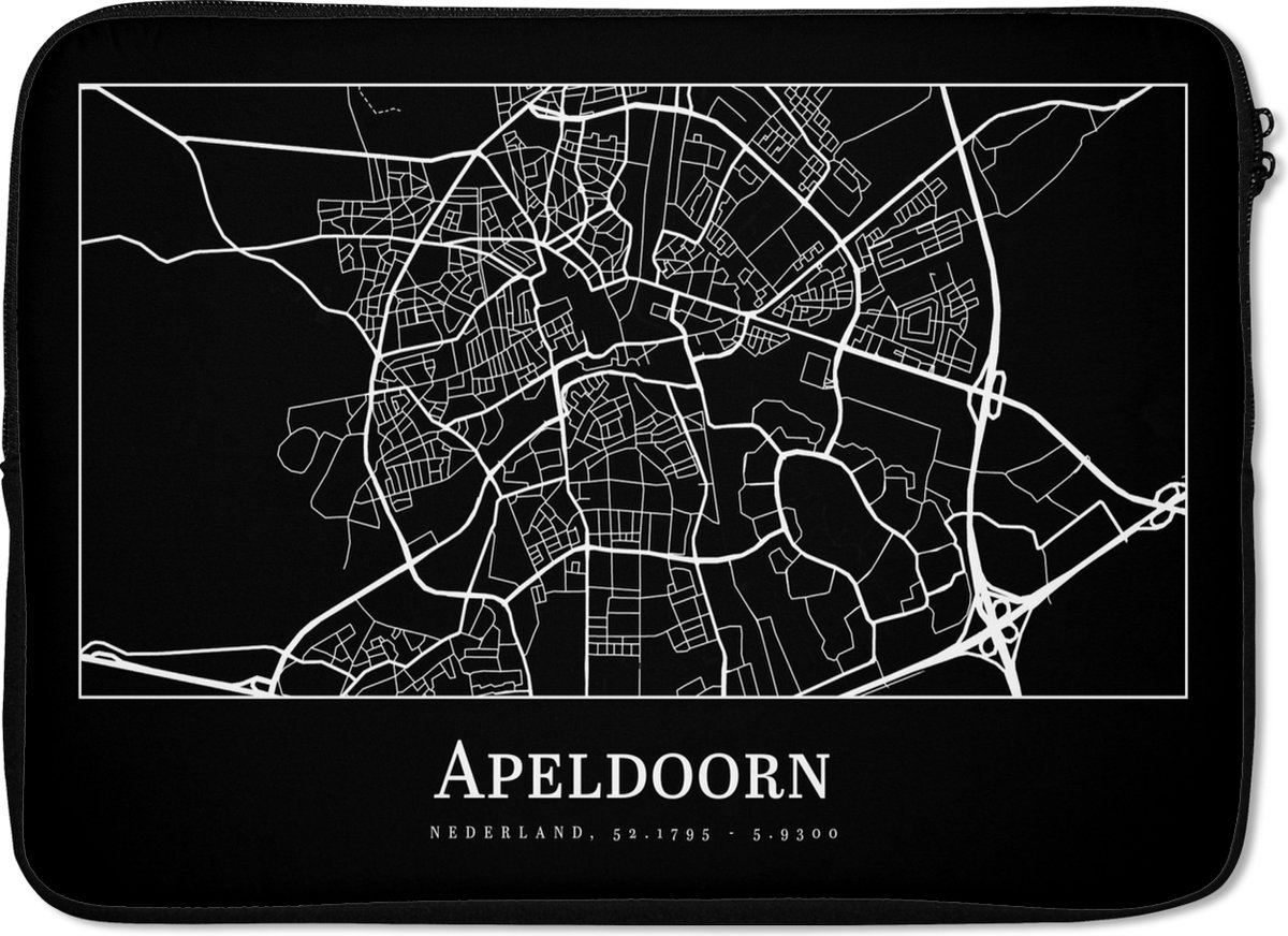 Laptophoes 14 inch - Apeldoorn - Stadskaart - Plattegrond - Kaart - Laptop sleeve - Binnenmaat 34x23,5 cm - Zwarte achterkant