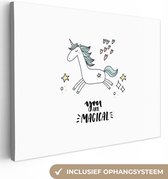 Schilderij voor kinderen - Wanddecoratie meisjes - Unicorn - Quotes - You are magical - Meisje - Kinderen - Kinderkamer decoratie - Canvas doek kids - 80x60 cm