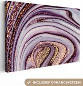 Tableau sur toile Marbre - Goud - Or - Paillettes - Aspect Marbre - Luxe - 90x60 cm - Décoration murale