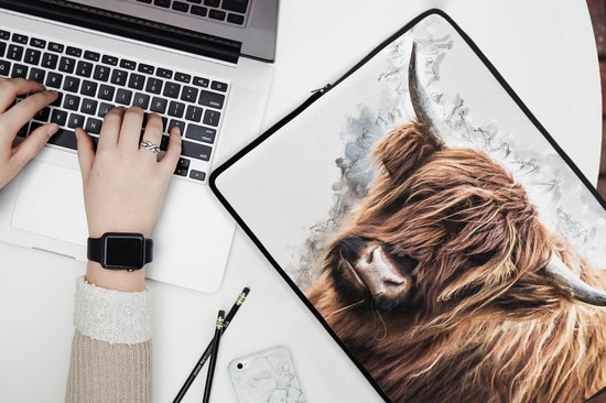 Housse ordinateur 17 pouces - Scottish Highlander - Animaux - Fumée - Housse ordinateur