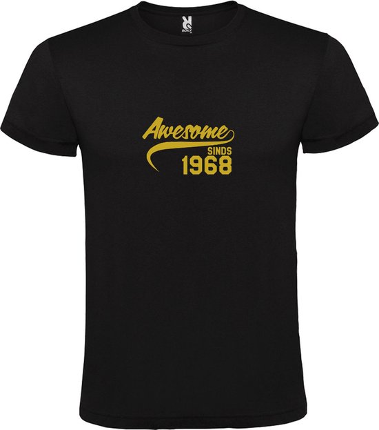Zwart T-Shirt met “Awesome sinds 1968 “ Afbeelding Goud Size XS
