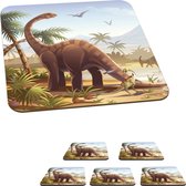 Onderzetters voor glazen - Dinosaurus - Landschap - Tropisch - Kinderen - Jongens - 10x10 cm - Glasonderzetters - 6 stuks