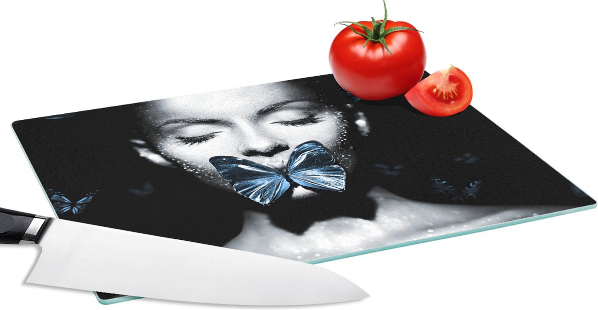 Glazen Snijplank - 28x20 - Vrouw - Vlinder - Luxe - Snijplanken Glas