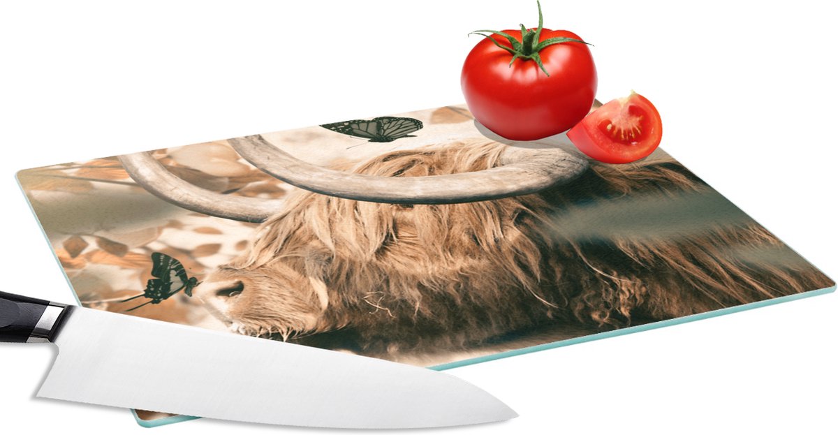 Glazen Snijplank - 28x20 - Schotse hooglander - Vlinders - Dieren - Snijplanken Glas