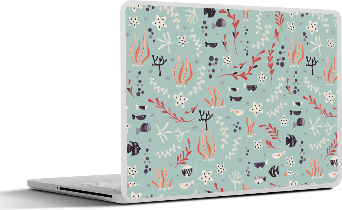 Laptop sticker - 15.6 inch - Onderwater - Planten - Zeedieren - Patroon - 36x27,5cm - Laptopstickers - Laptop skin - Cover