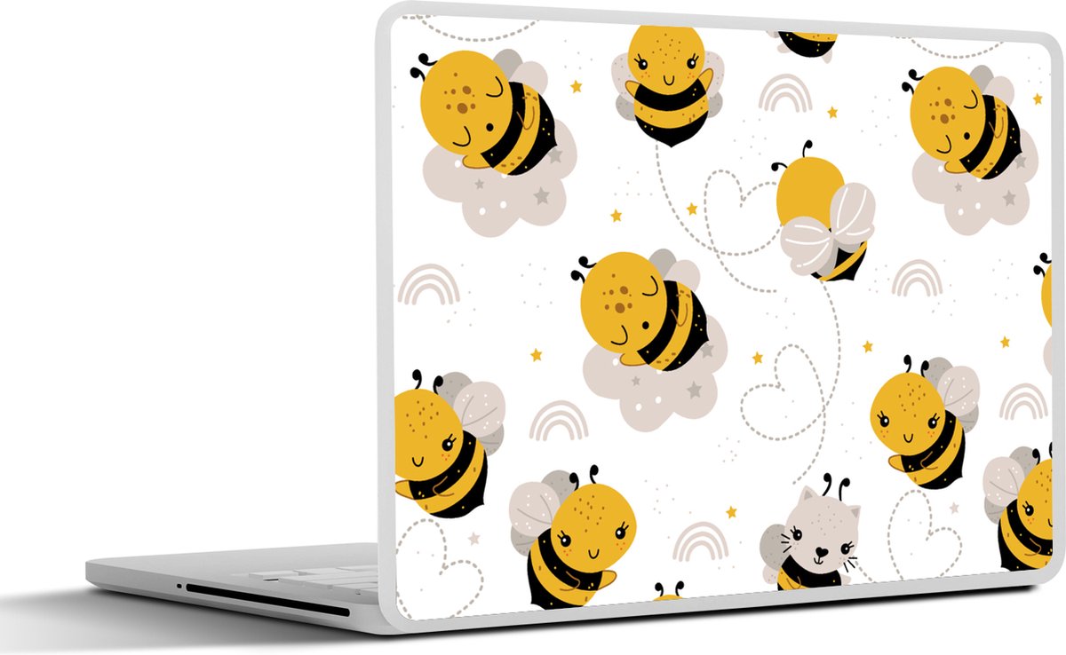 Laptop sticker - 10.1 inch - Bijen - Patronen - Kawaii - 25x18cm - Laptopstickers - Laptop skin - Cover