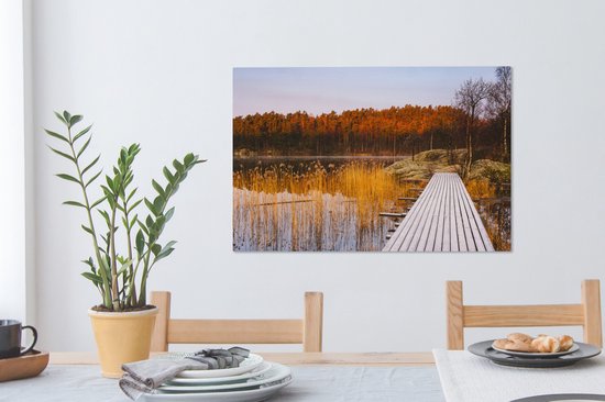 Échafaudage scandinave en automne 90x60 cm - Tirage photo sur toile (Décoration murale salon / chambre)