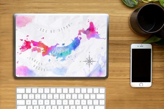 Laptop sticker - 13.3 inch - Wereldkaart - Kleuren - Japan - 31x22,5cm - Laptopstickers - Laptop skin - Cover