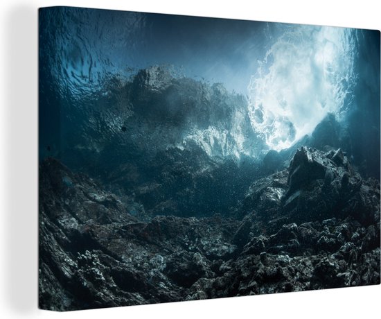 Canvas Schilderij Donkere rotsen onder water - 30x20 cm - Wanddecoratie