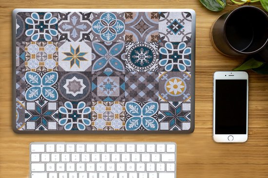 Sticker ordinateur portable - 15,6 pouces - Fleurs - Motifs - Blauw - Marron