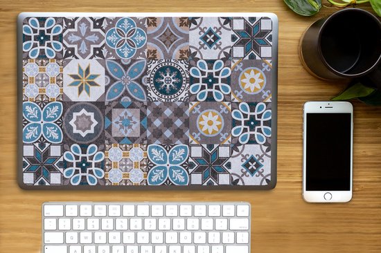 Sticker ordinateur portable - 15,6 pouces - Fleurs - Motifs - Blauw - Marron