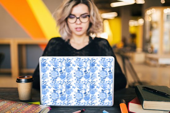 Autocollant pour ordinateur portable - 14 pouces - Fleurs - Roses - Blauw - 32x5x23x5cm - Autocollants pour ordinateur portable - Peau pour ordinateur portable - Couverture