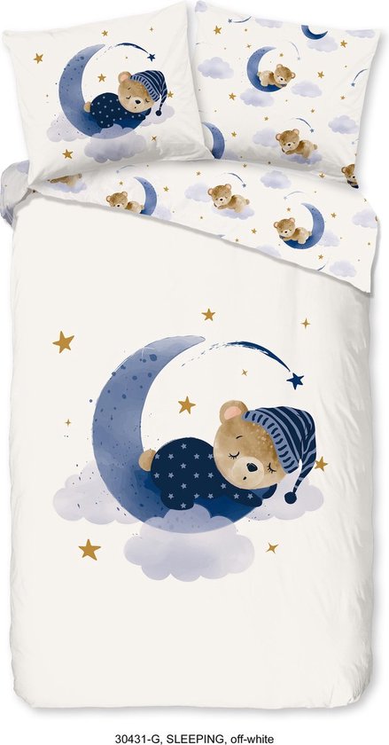 Droomtextiel Dekbedovertrek Kinderen - Sleeping Beertje Op De Maan 140x200 220cm 1 Kussensloop 100 Zacht Katoen