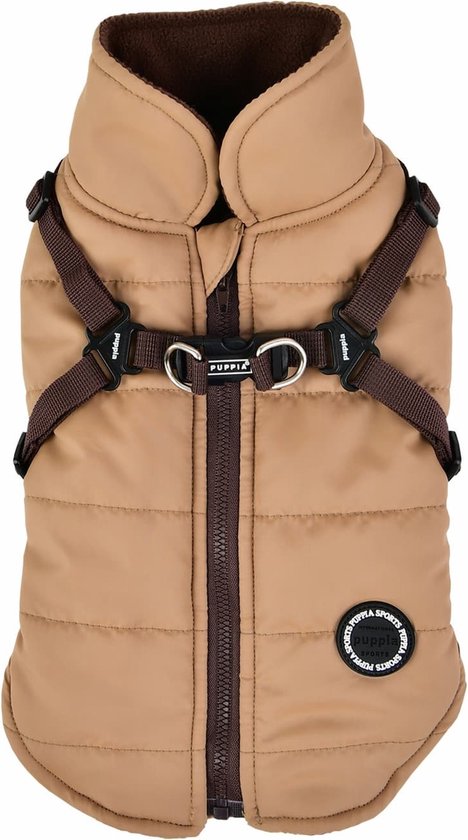 Puppia Mountaineer II – Winterjas met geïntegreerd harnas voor kleine honden - Kleur: Beige, Maat: Medium