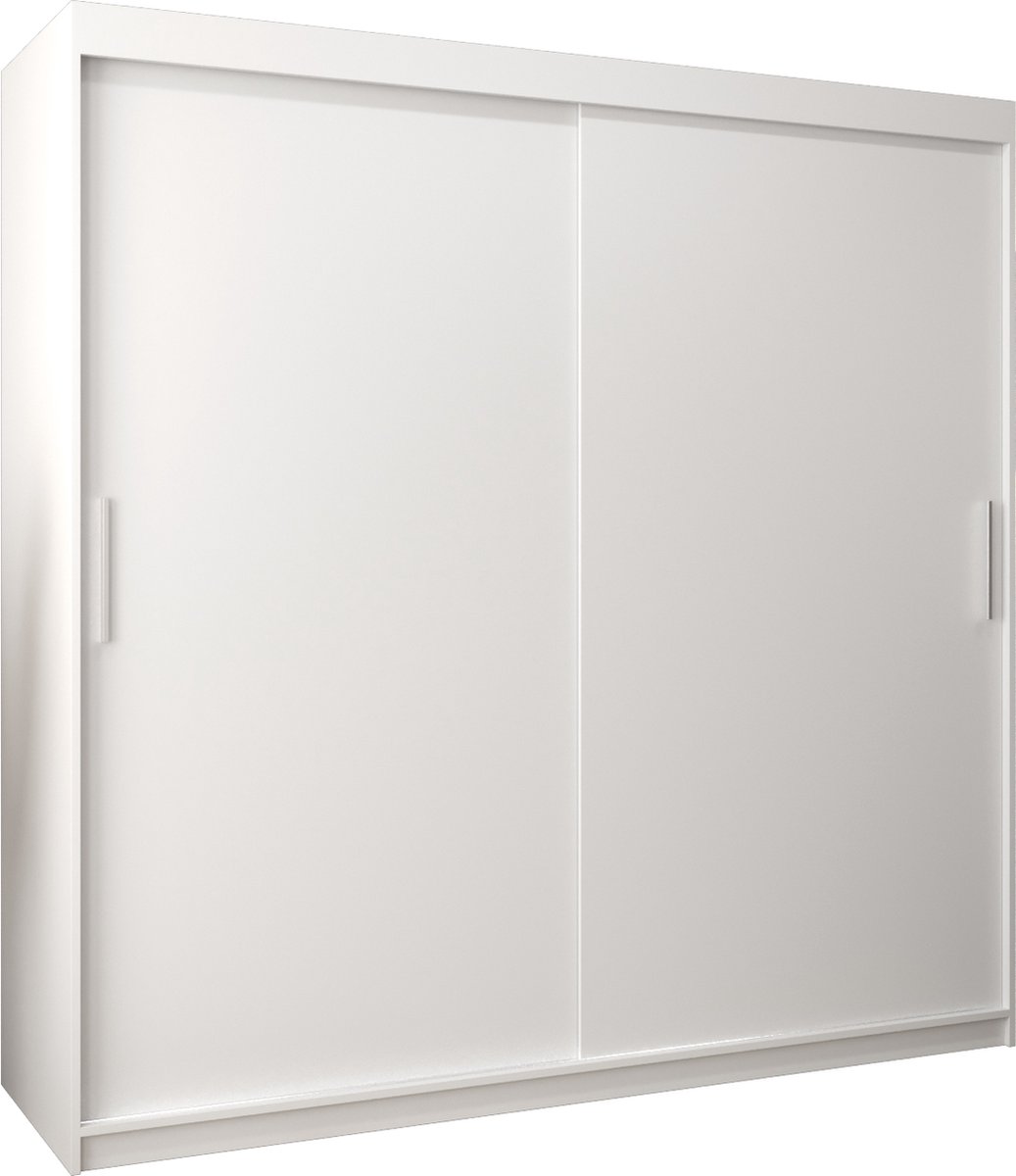 InspireME Kledingkast met 2 schuifdeuren, Modern-stijl, Kledingkast met planken (BxHxD): 200x200x62 - TORM 200 Wit Mat