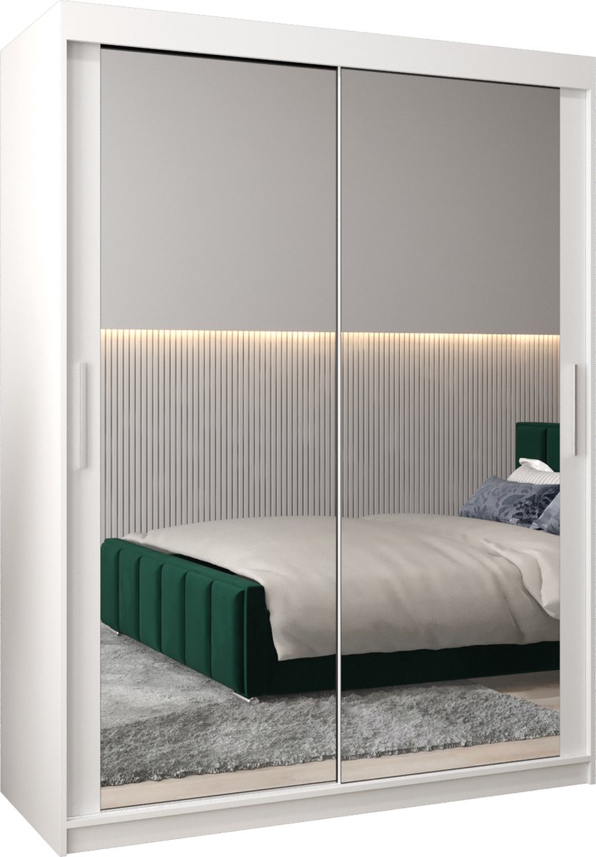 InspireME Kledingkast met 2 schuifdeuren, Modern-stijl, Kledingkast met planken (BxHxD): 150x200x62 - TORM III 150 Wit Mat