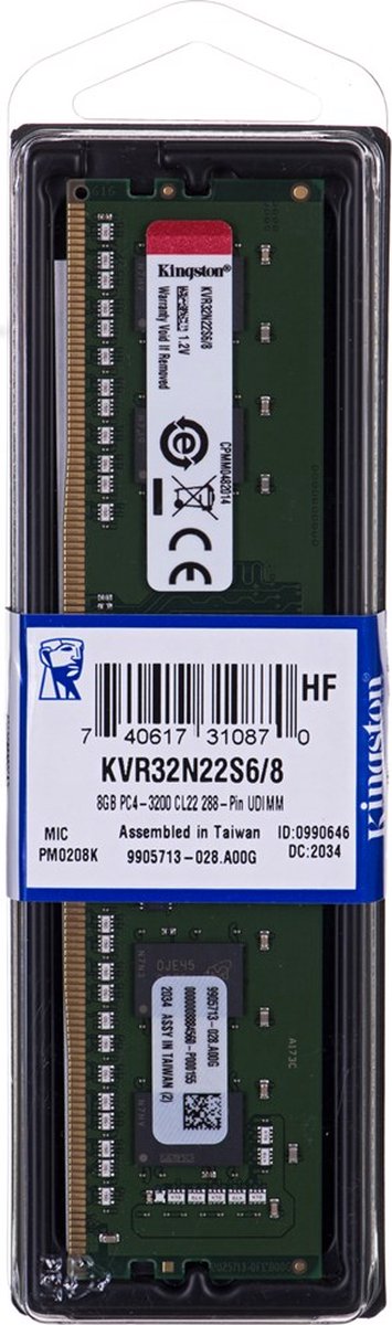 KINGSTON VALUE KVR32N22S6/8 8GB DDR4 3200MHZ GEHEUGENMODULE