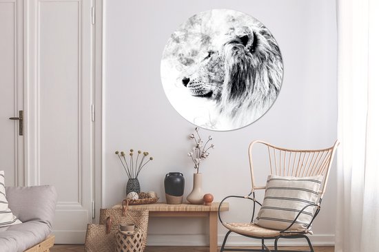 Papier peint Cercle - Lion - Zwart - Wit - Ligne - ⌀ 120 cm XXL