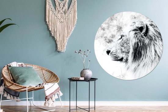 Papier peint Cercle - Lion - Zwart - Wit - Ligne - ⌀ 120 cm XXL