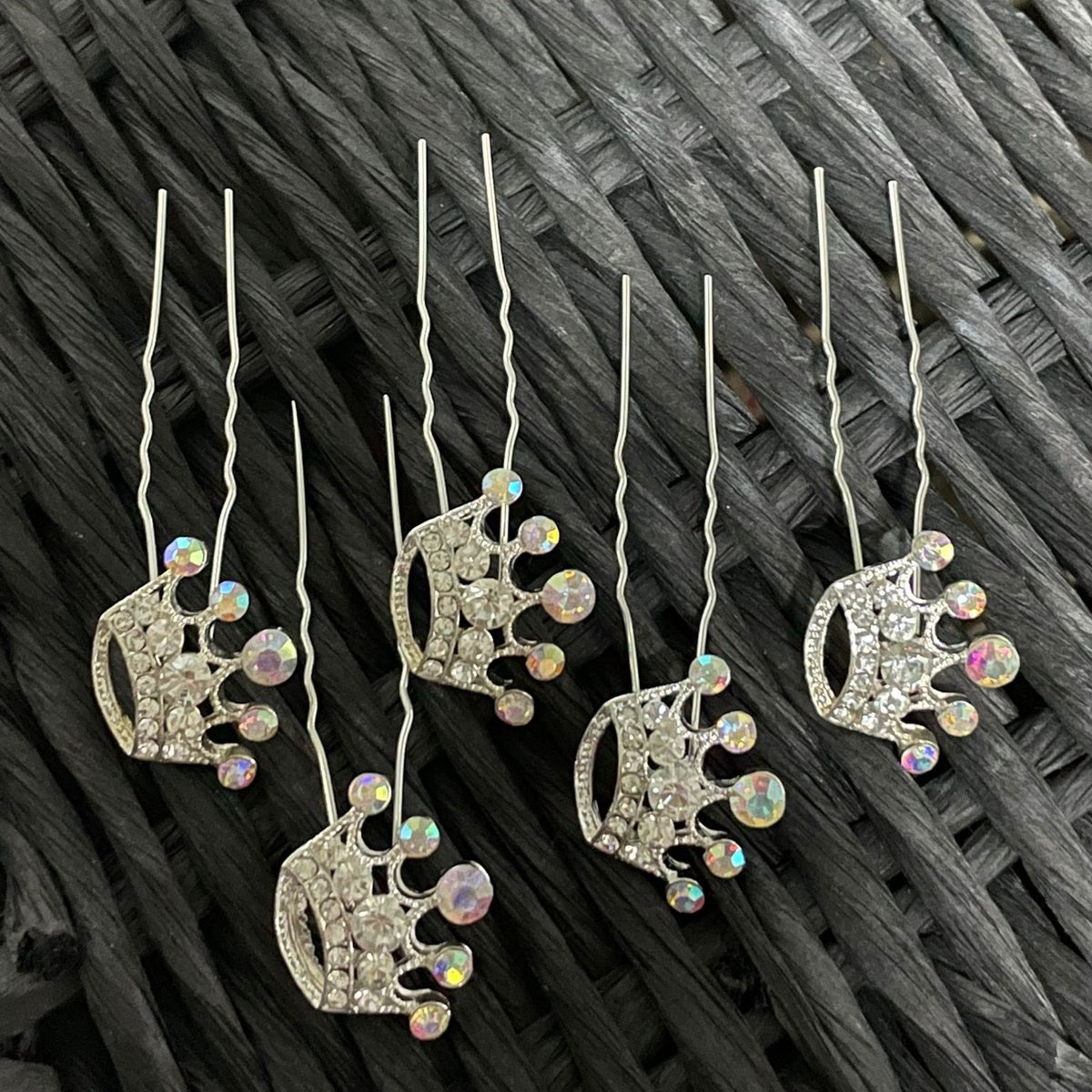 PaCaZa Zilverkleurige Hairpins - kroon - Diamantjes - 5 stuks