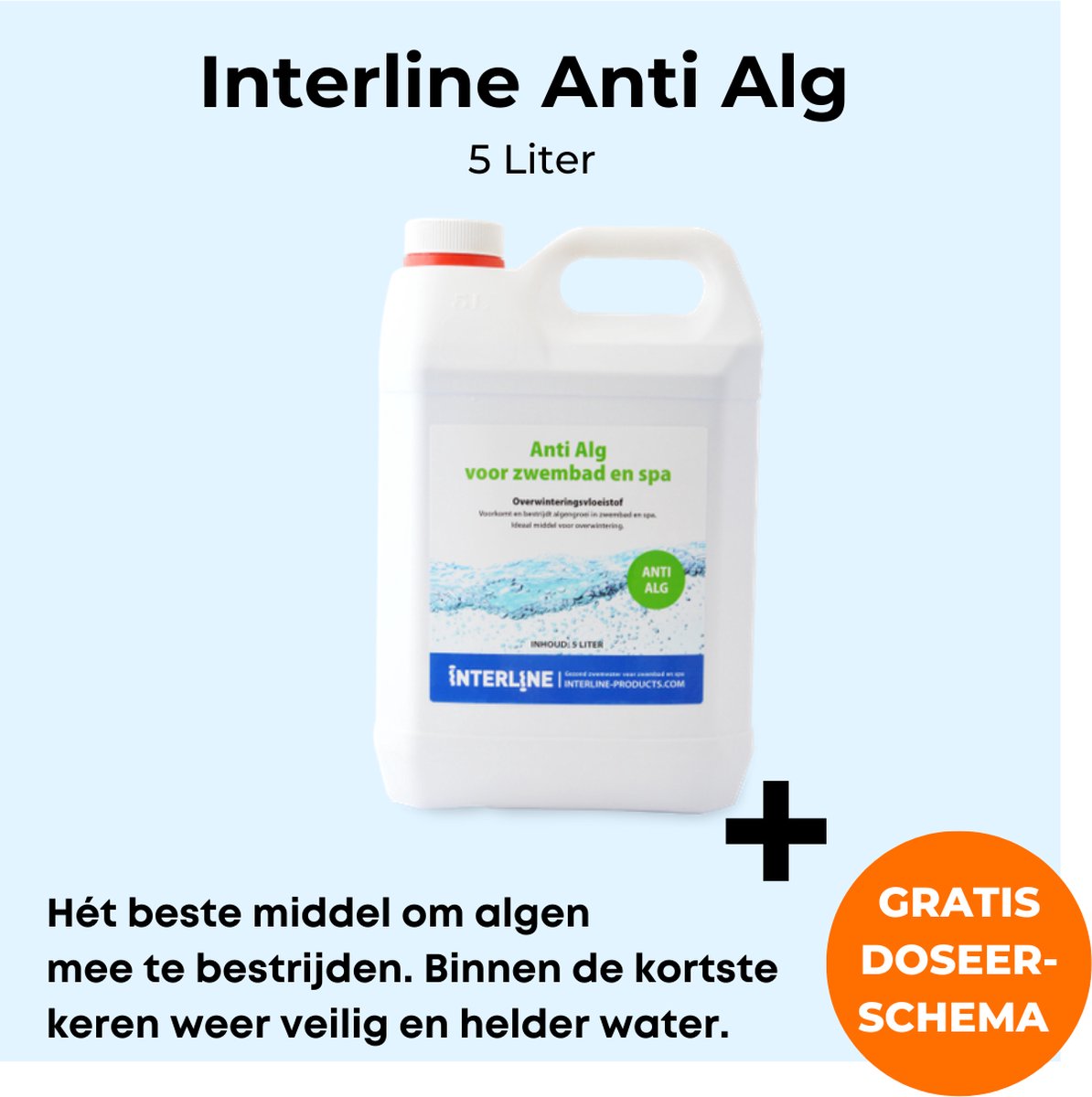Interline Anti Alg 5 liter – Inclusief doseerschema – Anti Alg voor zwembad – Algenbestrijding – Anti Alg voor middelgrote en grote zwembaden Interline Anti Alg 5 liter – Inclusief doseerschema – Anti Alg voor zwembad – Algenbestrijding – Anti Alg voor middelgrote en grote zwembaden