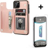 ShieldCase Wallet case geschikt voor Apple iPhone 12 Pro Max - 6.7 inch - roze + glazen Screen Protector