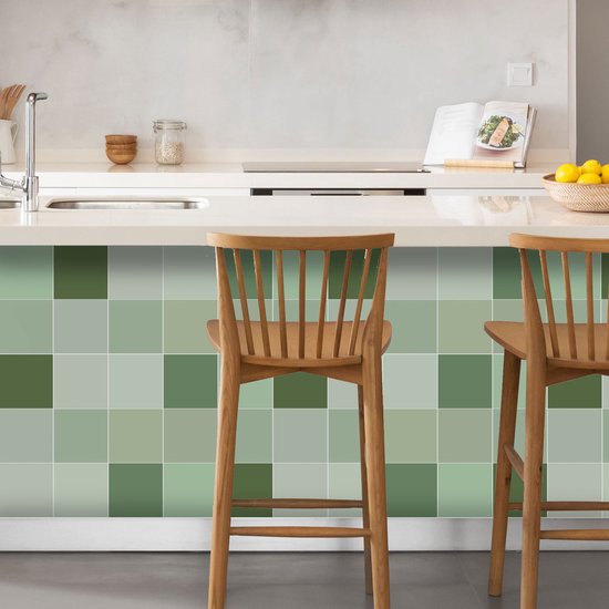 Ulticool Décoration Stickers carrelages - Carré Soft Shades of Green - Cuisine cm - 15 pièces
