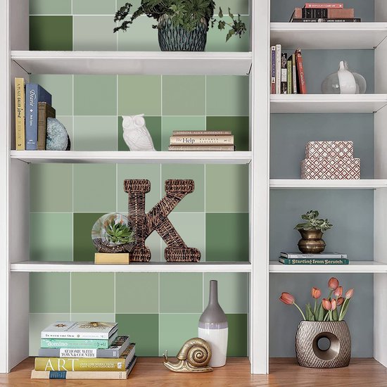Ulticool Décoration Stickers carrelages - Carré Soft Shades of Green - Cuisine cm - 15 pièces