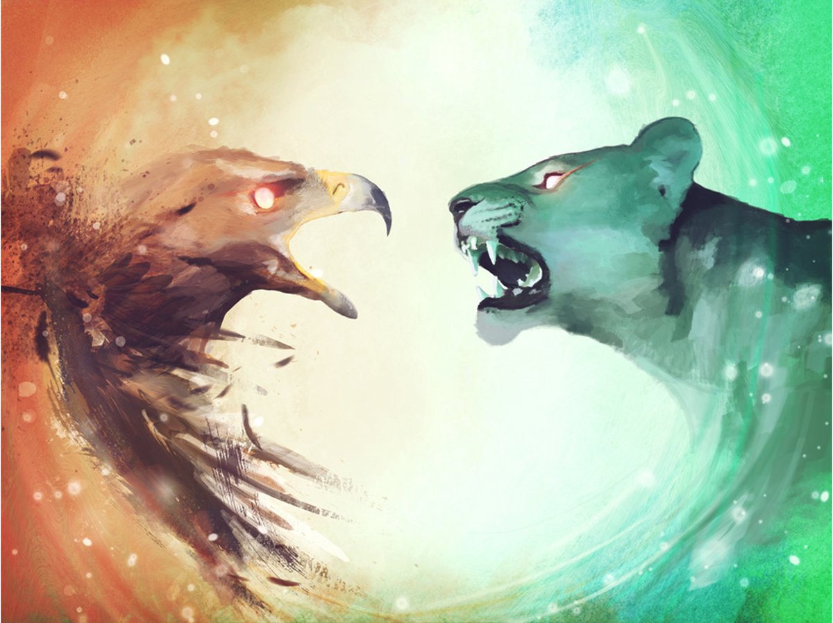 Fotobehang - Interspecies clash.