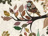 Papier peint photo - Branche d'arbre avec oiseau (patchwork).