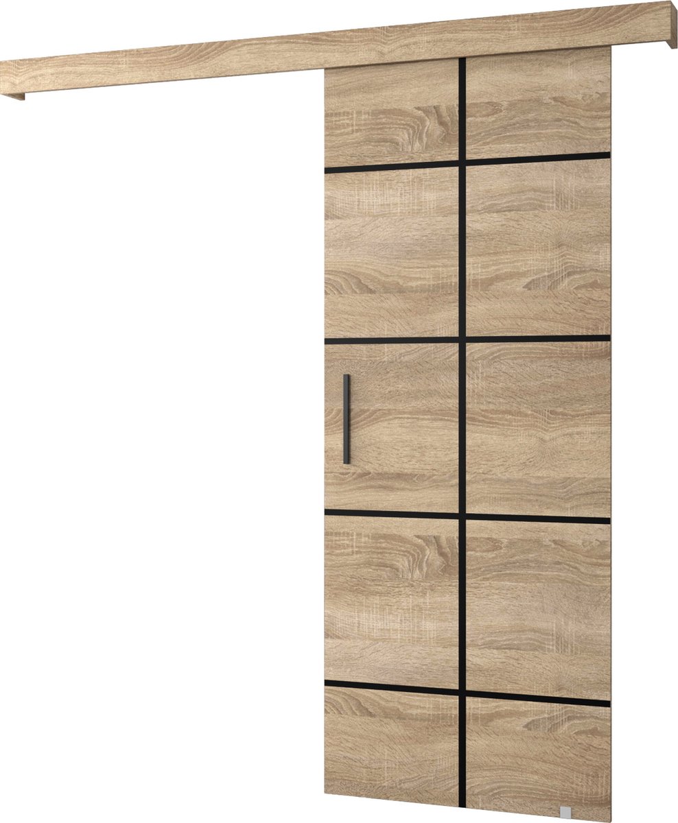 InspireMe - Schuifdeursysteem met rail - 90x204cm - AGRA III - Sonoma Eik + Sonoma Eik frame + Zwart Handvat