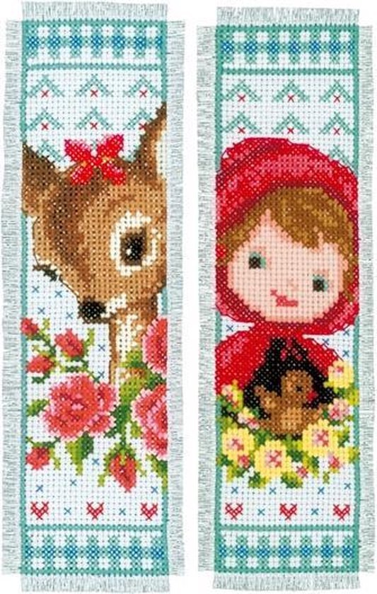 Vervaco - Bladwijzer kit - Bambi en Roodkapje set van 2 - PN-0150895 - Borduren - Borduurpakket - Borduurpakket volwassenen - Borduurpakket kind