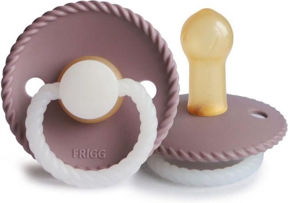 Goedkoopste Frigg Rope Latex Fopspeen 0-6M | Glow In The Dark Twilight Mauve Night