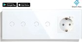 SmartinHuis – Slimme serieschakelaars (2) + stopcontact – Wit – Wifi – Hotelschakelaar – 4 lampen