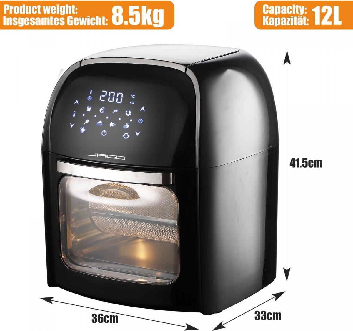Profi Cook PC-FR 1239 H Airfryer 5.5 l RVS, Zwart