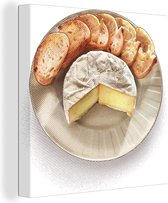 Une illustration de baguette et toile de brie 50x50 cm - Tirage photo sur toile (Décoration murale salon / chambre)