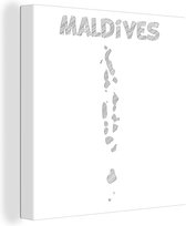 Canvas Schilderij Illustratie van een potlood grijze kaart van de Malediven - 20x20 cm - Wanddecoratie