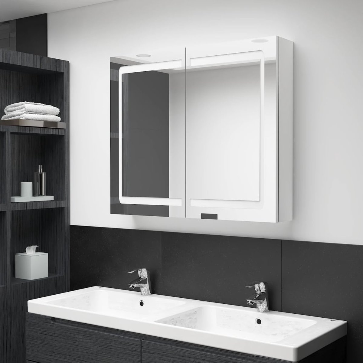 Prolenta Premium - Badkamerkast met spiegel en LED 80x12x68 cm glanzend wit