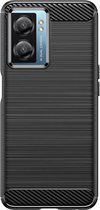 Coque Oppo A57 / A57s / A77 - Coque en gel TPU MobyDefend - Métal brossé + aspect carbone - Zwart - Coque pour téléphone portable - Coque de téléphone adaptée à : Oppo A57 / A57s / A77