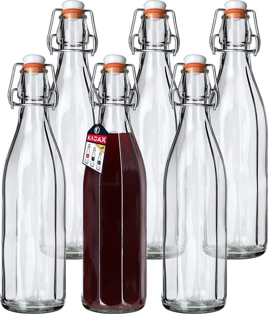 Foto: Kadax universele fles met beugelsluiting dichte beugelfles vintage glazen fles drinkfles likeurfles sapfles beugelsluitfles 1000 ml 6 stuks 