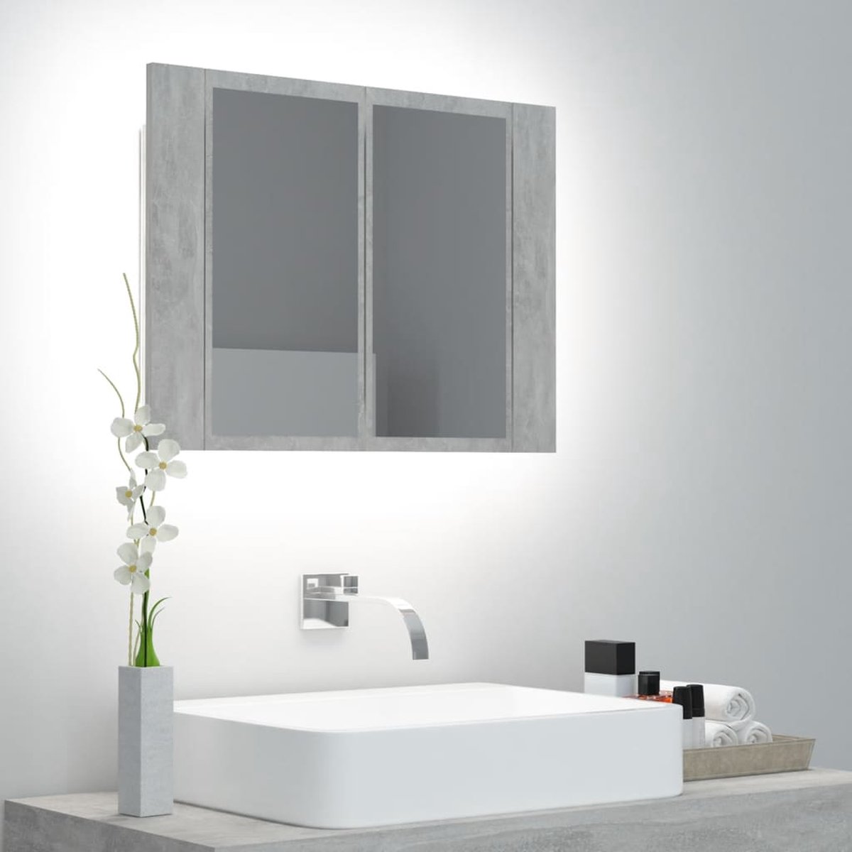 Prolenta Premium - Badkamerkast met spiegel en LED 60x12x45 cm betongrijs