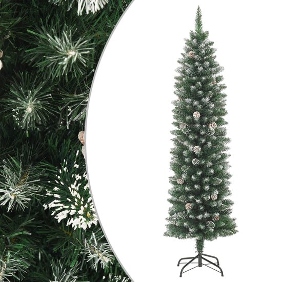 COSTWAY 135 cm potloodvormige kerstboom met sneeuw en warmwitte