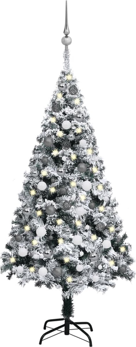 Prolenta Premium - Kunstkerstboom met LED's en kerstballen 150 cm PVC groen