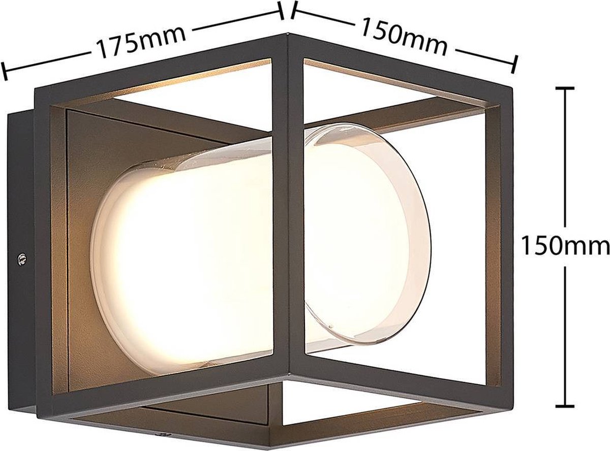 Lindby - LED wandlamp buiten - 1licht - aluminium, kunststof - H: 15 cm - donkergrijs - Inclusief lichtbron