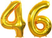 Folie Ballon Cijfer 46 Jaar Goud Verjaardag Versiering Helium Cijfer Ballonnen Feest versiering Met Rietje - 86Cm